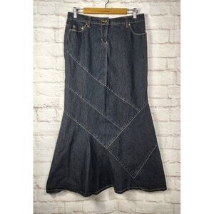 Vtg Bisou Bisou Mermaid Trumpet Jean Dark Denim Skirt Size 10P Blue Maxi Y2K